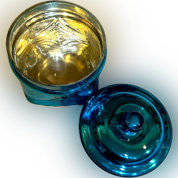 APOTHECARY MERCURY GLASS TEAL BLUE DECORATIVE BOX 6.25”x 4.75” CRACKER BARREL - Picture 3 of 13